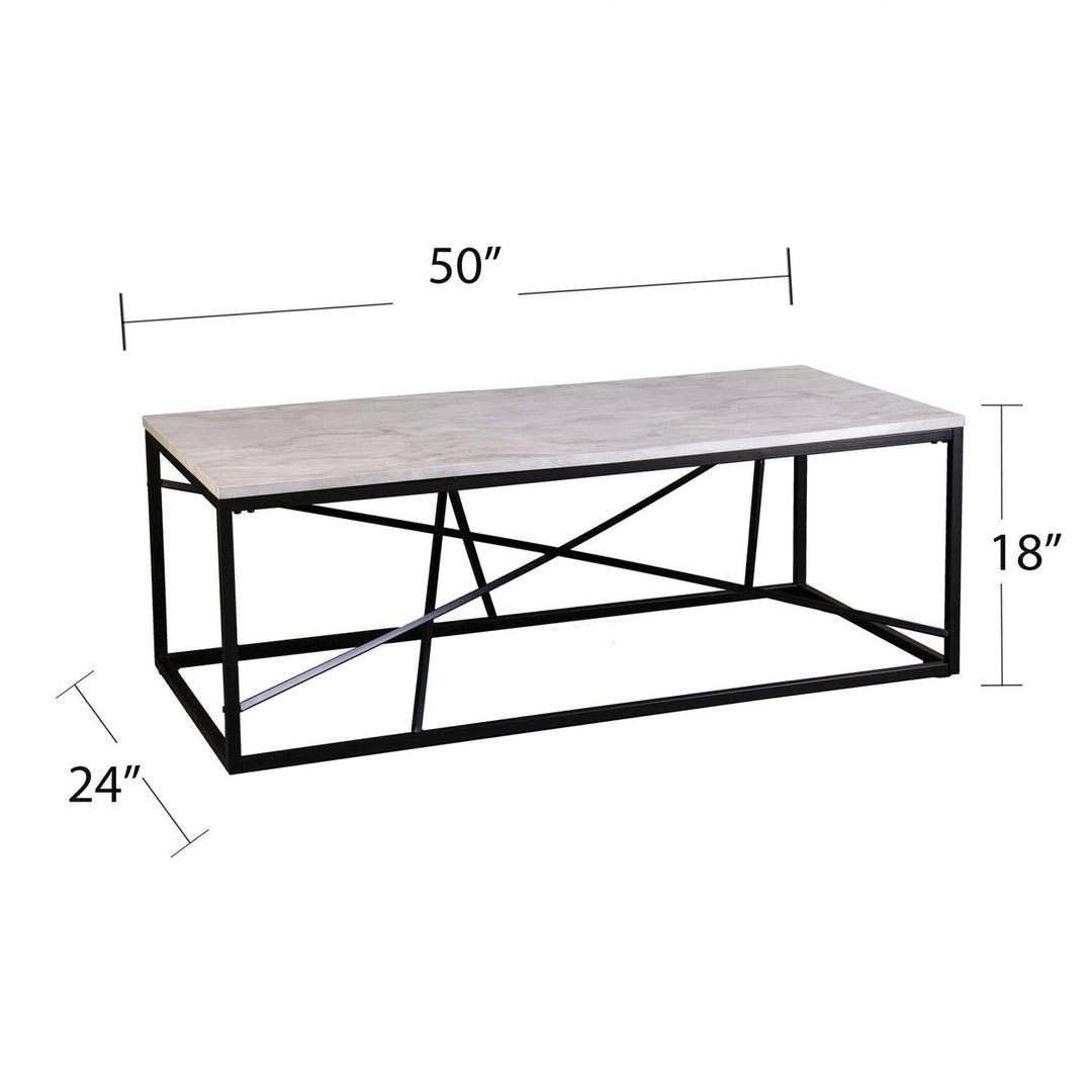 50" Black And White Faux Marble and Metal Geo Rectangular Coffee Table Image 6