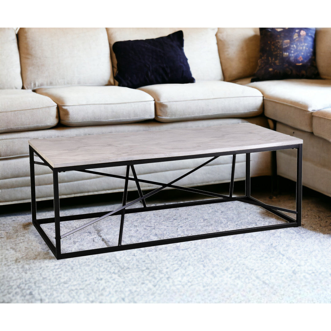 50" Black And White Faux Marble and Metal Geo Rectangular Coffee Table Image 7