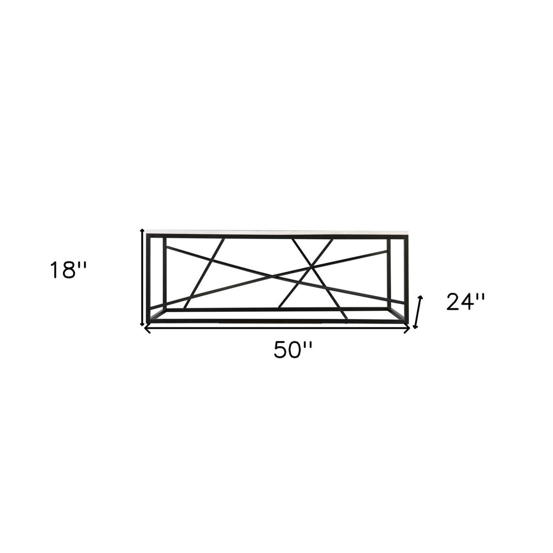 50" Black And White Faux Marble and Metal Geo Rectangular Coffee Table Image 8