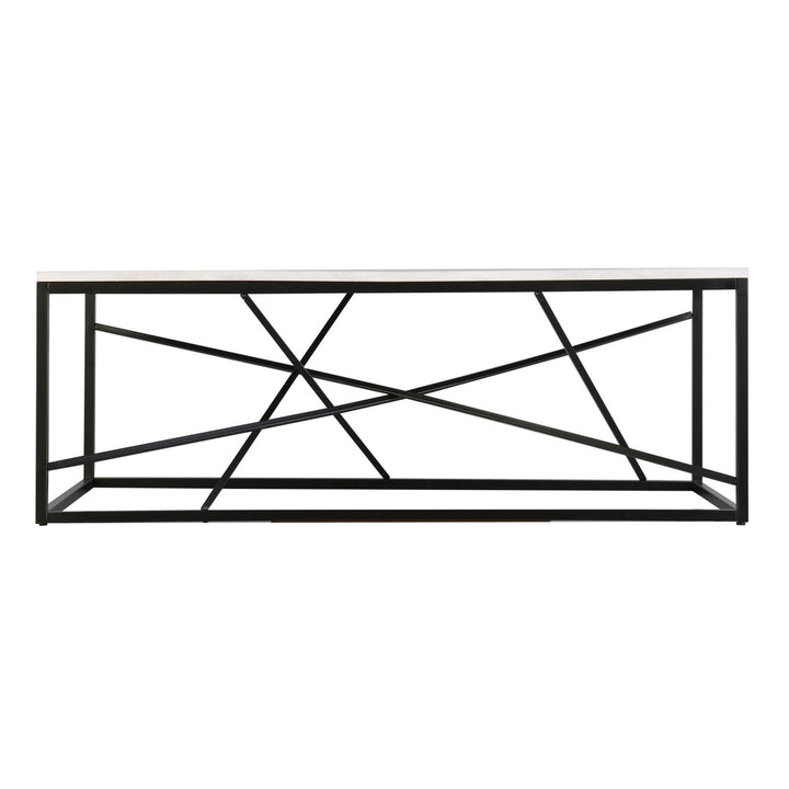 50" Black And White Faux Marble and Metal Geo Rectangular Coffee Table Image 10