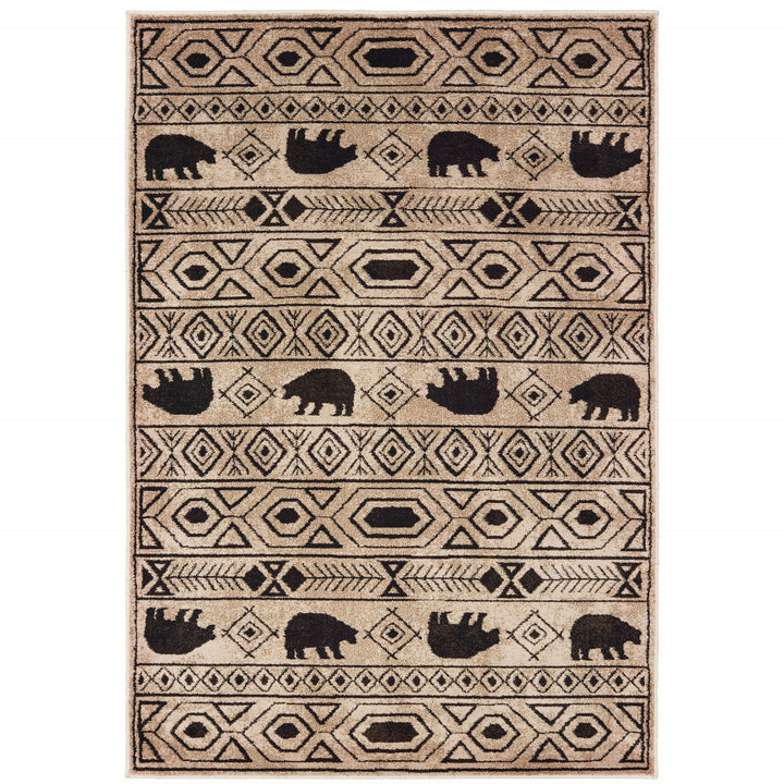 6 X 9 Ivory And Black Southwestern Power Loom Stain Resistant Area Rug Image 1