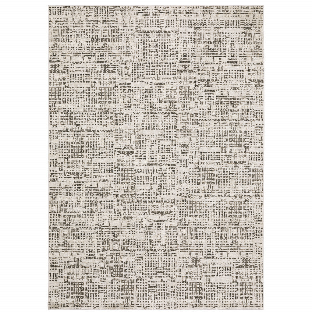 6 X 9 Ivory Grey Charcoal Brown And Beige Abstract Power Loom Stain Resistant Area Rug Image 1