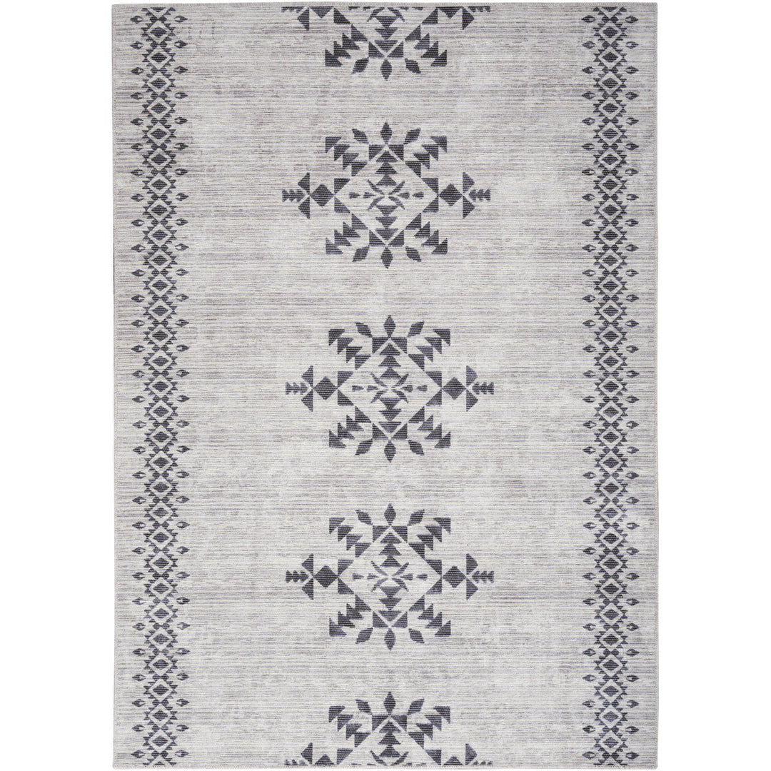 6 x 9 Gray and Ivory Geometric Power Loom Washable Area Rug Image 1