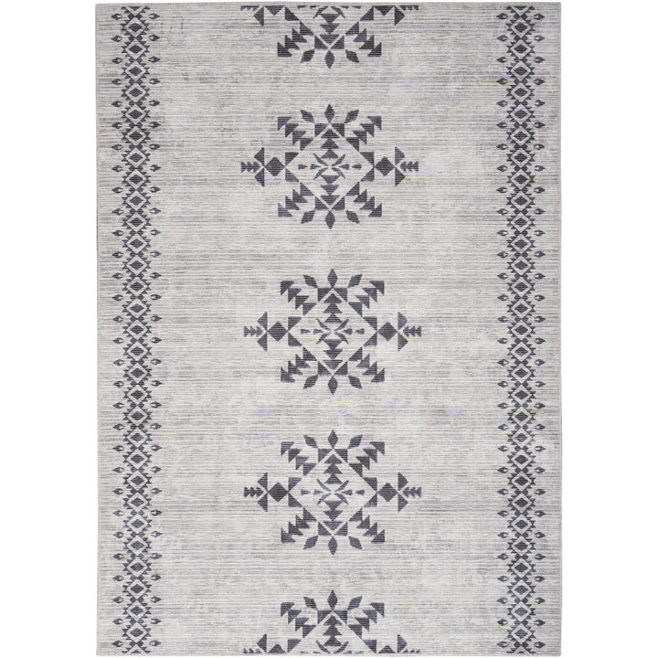 6 x 9 Gray and Ivory Geometric Power Loom Washable Area Rug Image 1