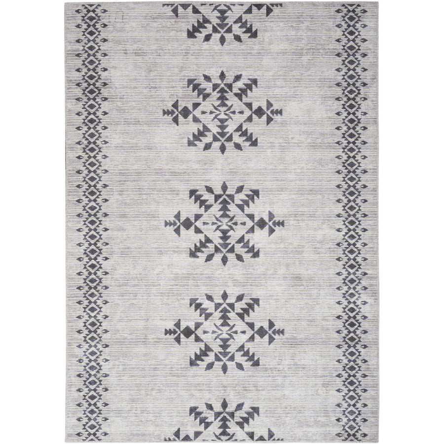 6 x 9 Gray and Ivory Geometric Power Loom Washable Area Rug Image 1