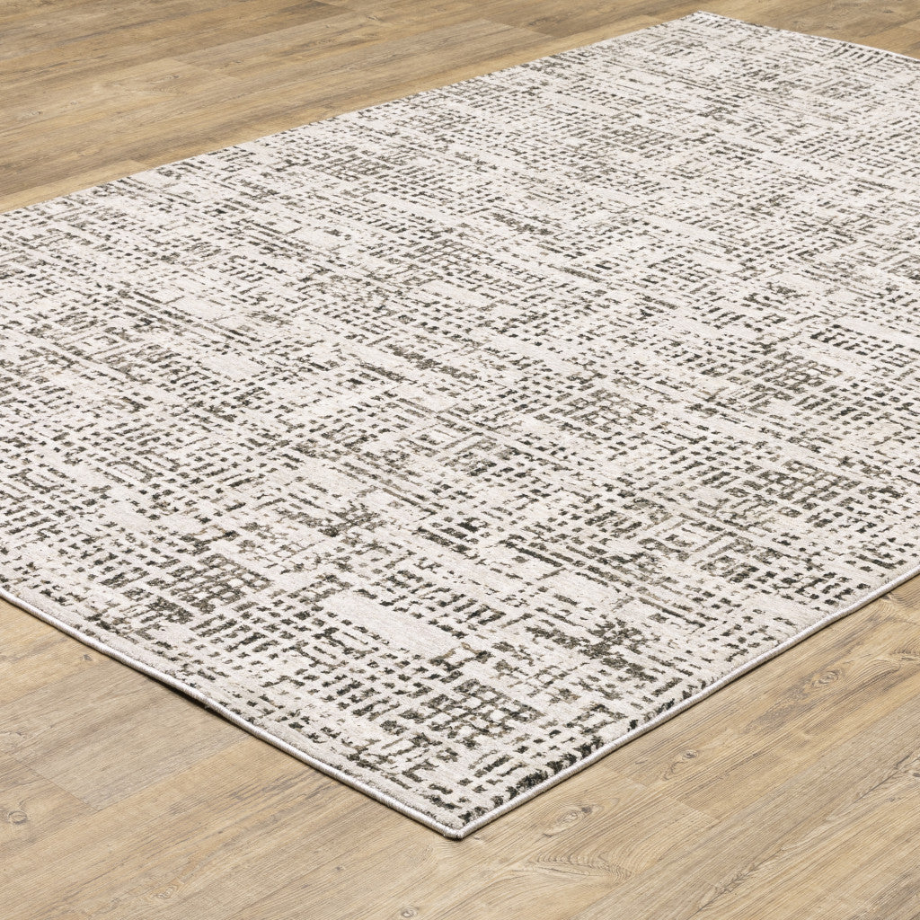 6 X 9 Ivory Grey Charcoal Brown And Beige Abstract Power Loom Stain Resistant Area Rug Image 5