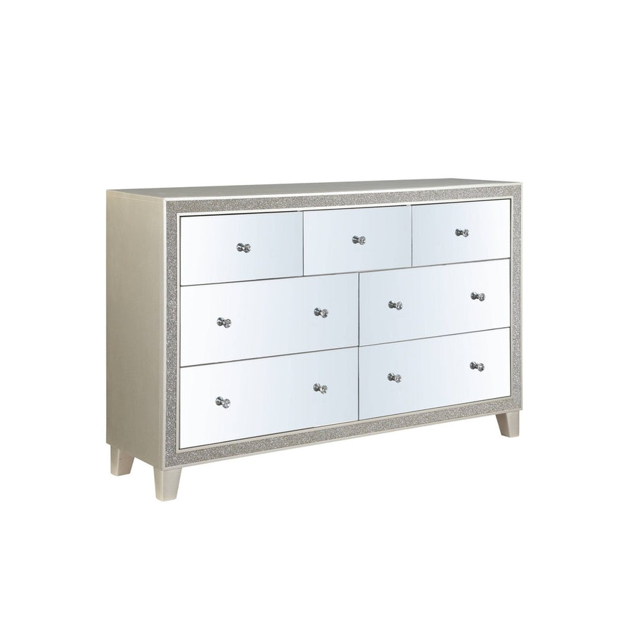 63" Champagne Solid and Manufactured Wood Mirrored Seven Drawer Triple Dresser Image 1