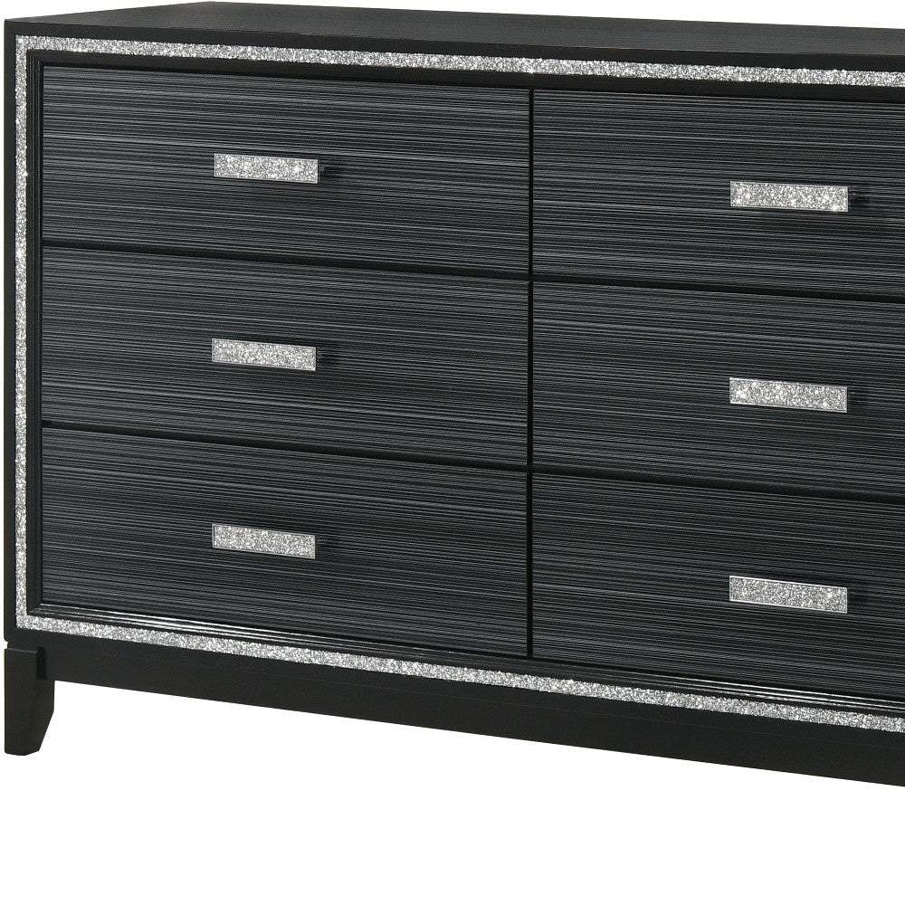 63" Black Solid and Manufactured Wood Six Drawer Double Dresser Image 2