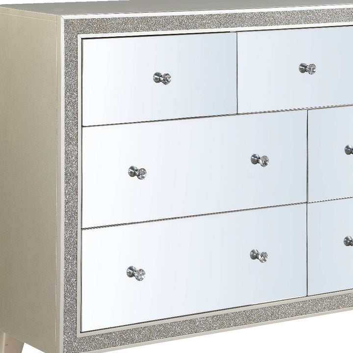 63" Champagne Solid and Manufactured Wood Mirrored Seven Drawer Triple Dresser Image 3