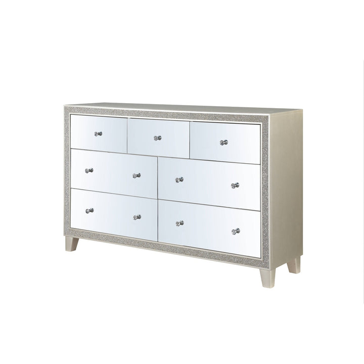 63" Champagne Solid and Manufactured Wood Mirrored Seven Drawer Triple Dresser Image 4