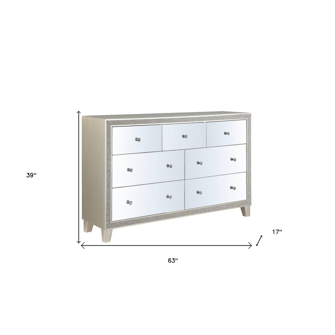 63" Champagne Solid and Manufactured Wood Mirrored Seven Drawer Triple Dresser Image 5