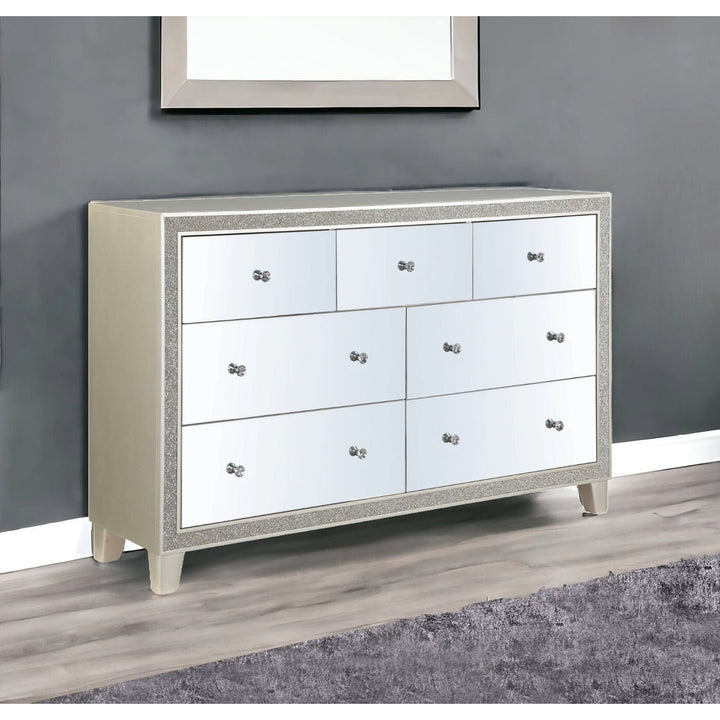 63" Champagne Solid and Manufactured Wood Mirrored Seven Drawer Triple Dresser Image 6