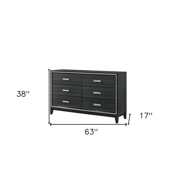 63" Black Solid and Manufactured Wood Six Drawer Double Dresser Image 6