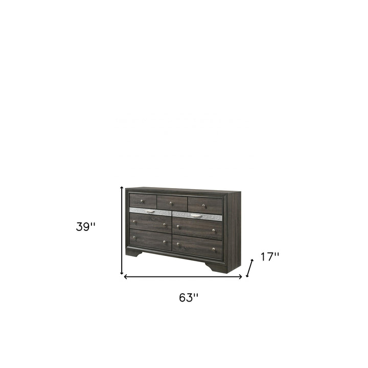 63" Gray Solid and Manufactured Wood Nine Drawer Triple Dresser Image 2