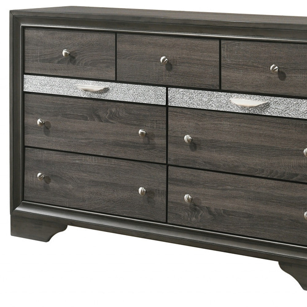 63" Gray Solid and Manufactured Wood Nine Drawer Triple Dresser Image 4