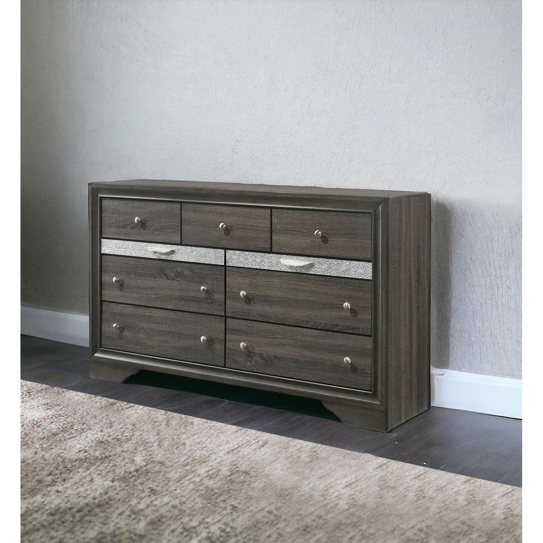 63" Gray Solid and Manufactured Wood Nine Drawer Triple Dresser Image 6