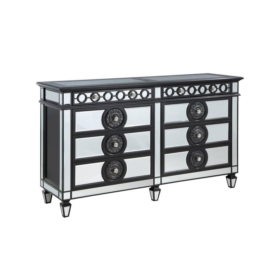 68" Black and Silver Solid and Manufactured Wood Mirrored Eight Drawer Double Dresser Image 1