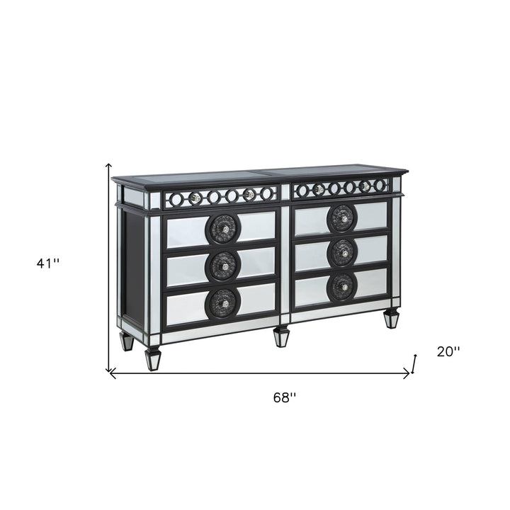 68" Black and Silver Solid and Manufactured Wood Mirrored Eight Drawer Double Dresser Image 2