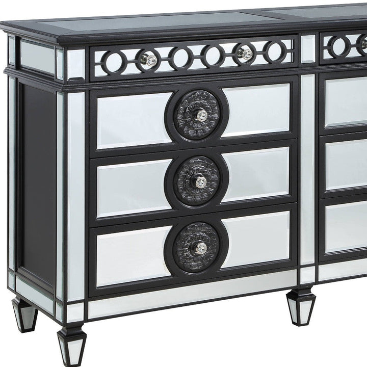 68" Black and Silver Solid and Manufactured Wood Mirrored Eight Drawer Double Dresser Image 4