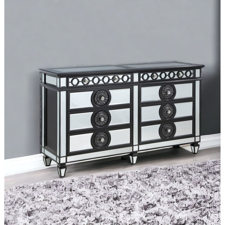 68" Black and Silver Solid and Manufactured Wood Mirrored Eight Drawer Double Dresser Image 5