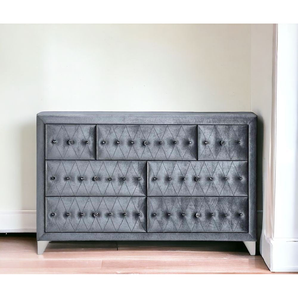 60" Gray Seven Drawer Triple Dresser Image 7