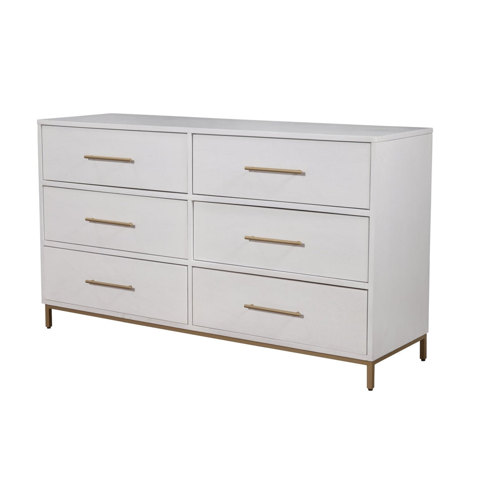 60" White Solid Wood Six Drawer Double Dresser Image 2