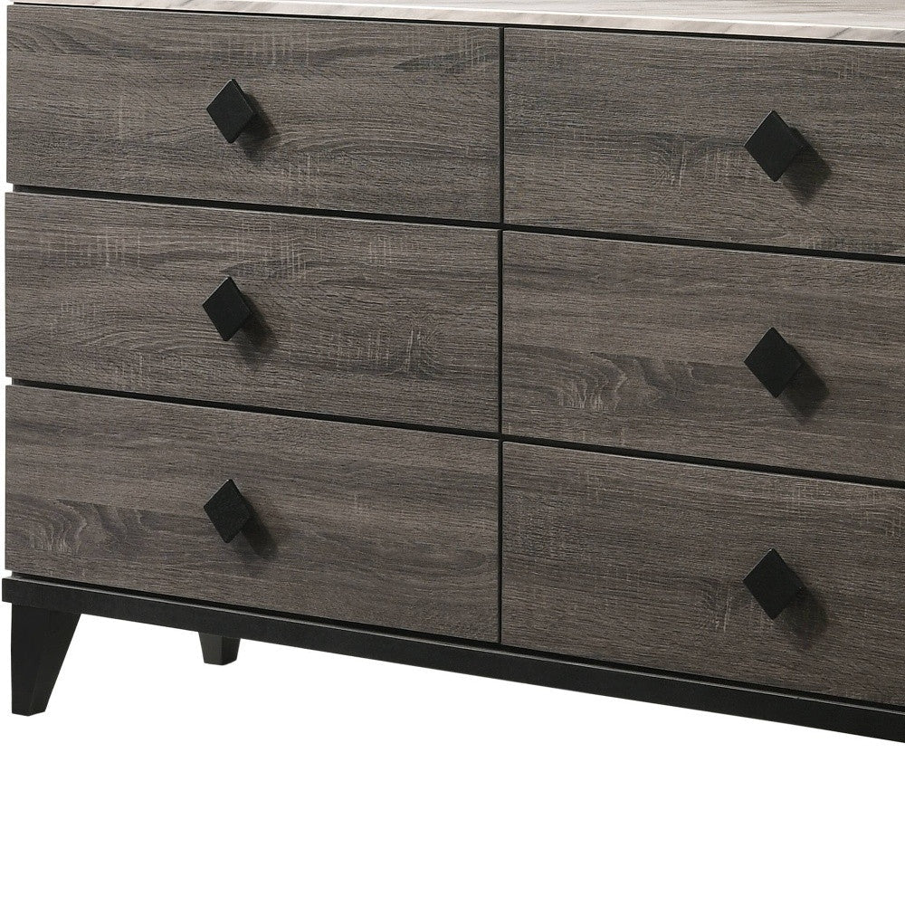 61" Gray Solid and Manufactured Wood Six Drawer Double Dresser Image 3