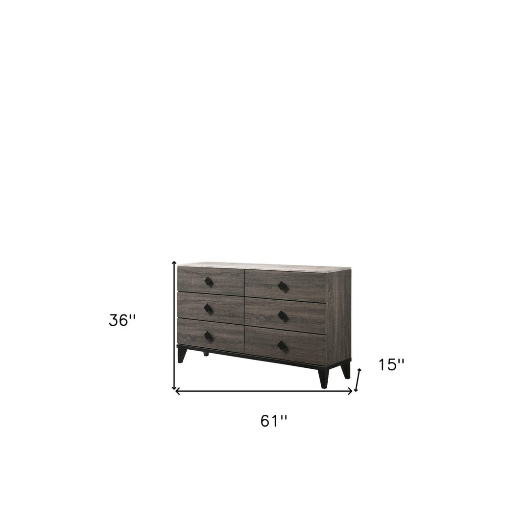 61" Gray Solid and Manufactured Wood Six Drawer Double Dresser Image 5