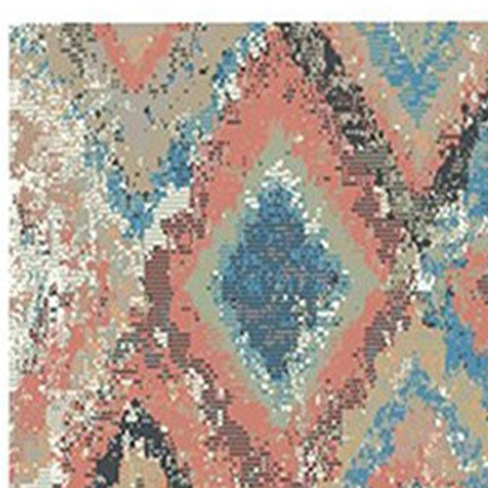 8 Blue Geometric Distressed Runner Rug With Fringe Image 3