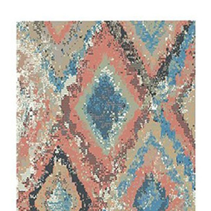 8 Blue Geometric Distressed Runner Rug With Fringe Image 4