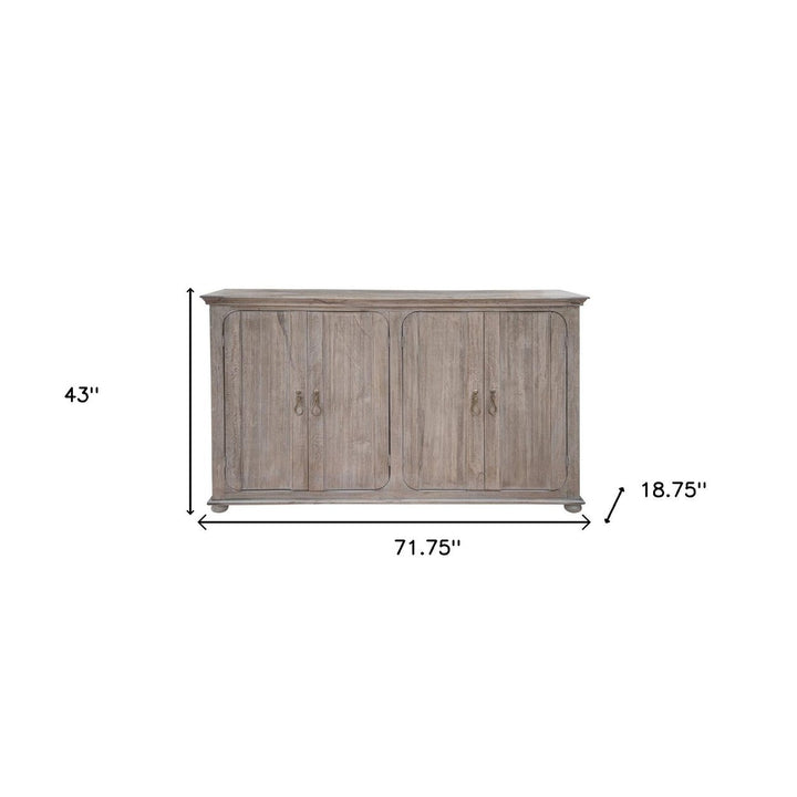 72" Sand Solid and Manufactured Wood Distressed Credenza Image 4