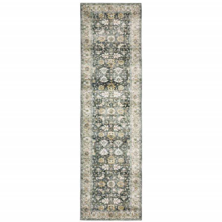 8 Charcoal Oriental Printed Non Skid Runner Rug Image 1