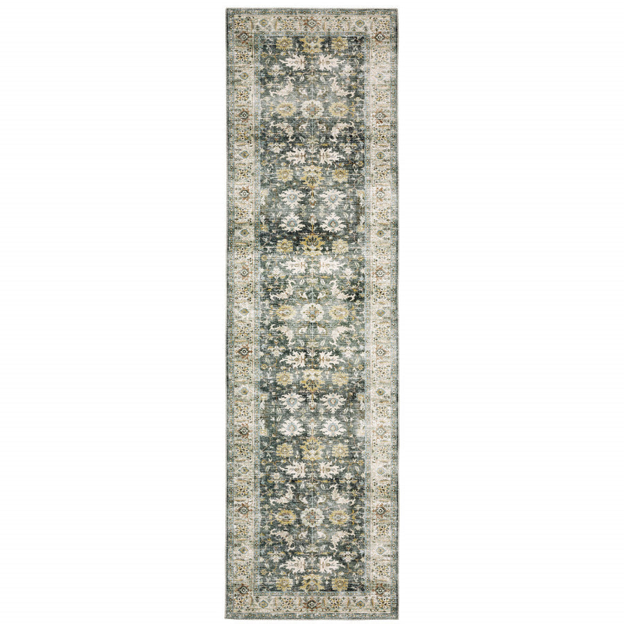 8 Charcoal Oriental Printed Non Skid Runner Rug Image 1