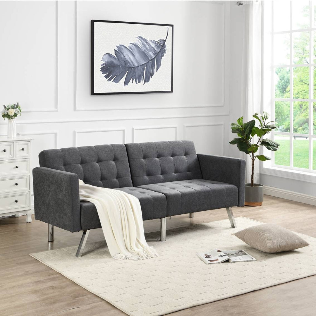 75" Dark Gray Linen Sleeper Sofa With Silver Legs Image 1