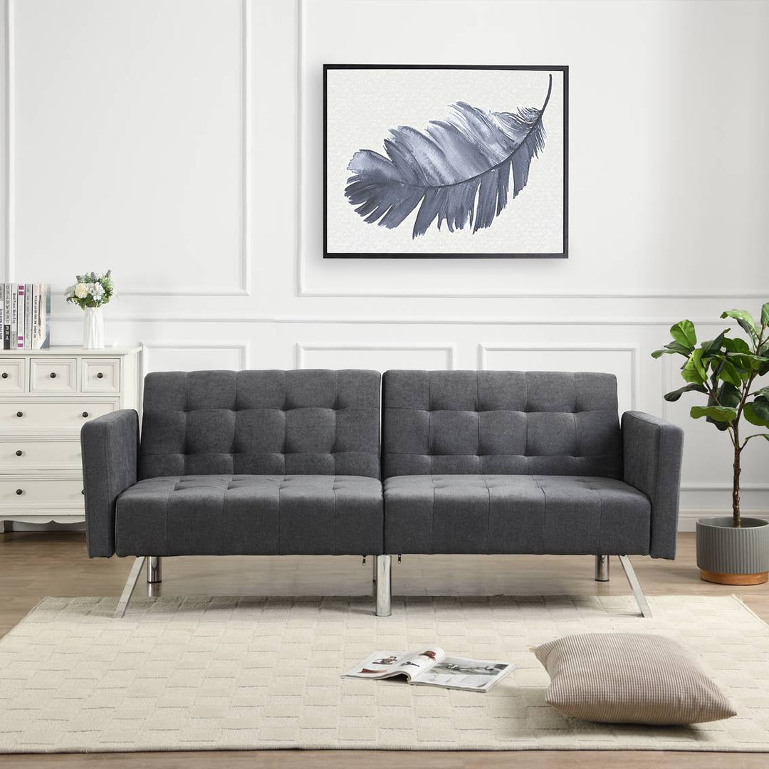 75" Dark Gray Linen Sleeper Sofa With Silver Legs Image 2