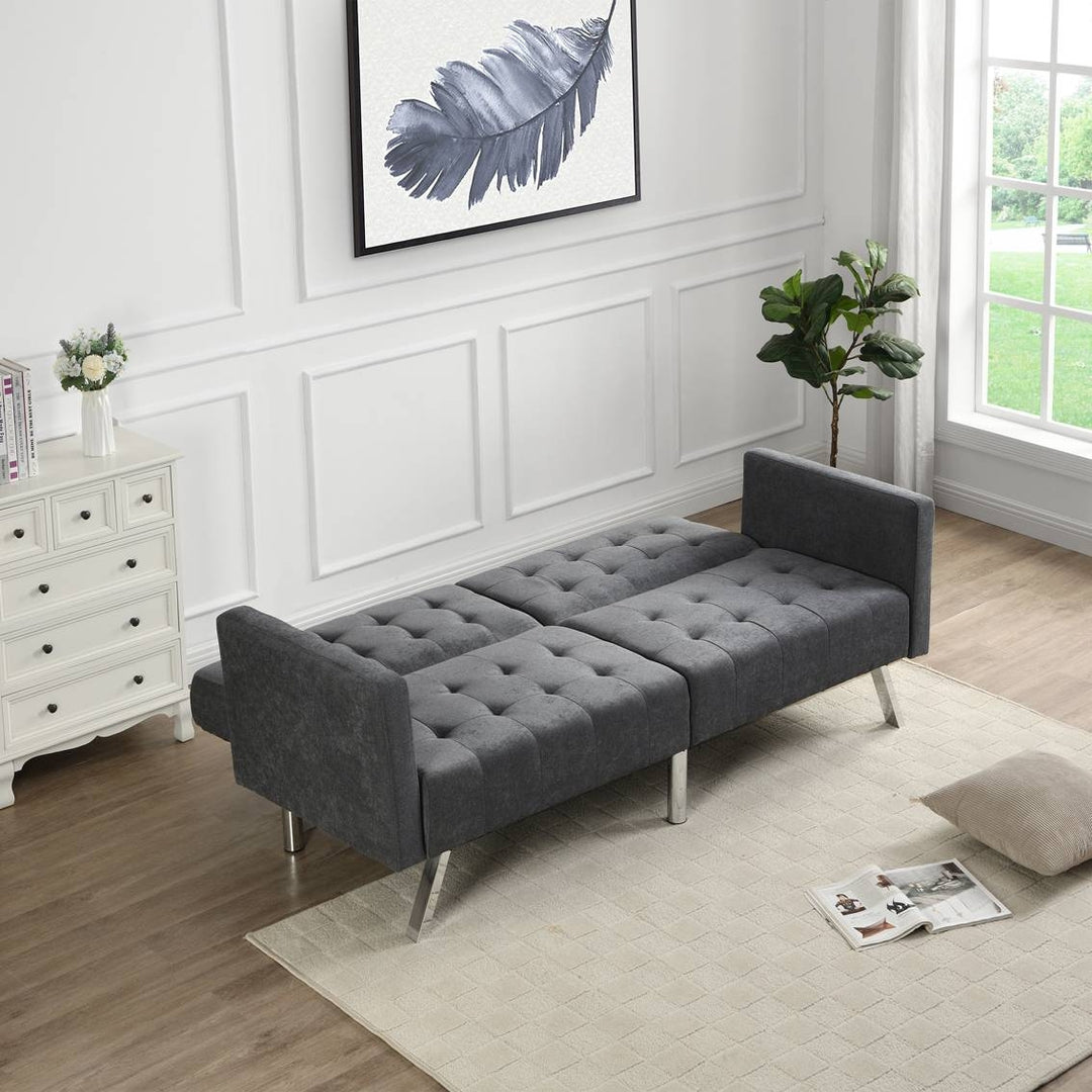 75" Dark Gray Linen Sleeper Sofa With Silver Legs Image 3