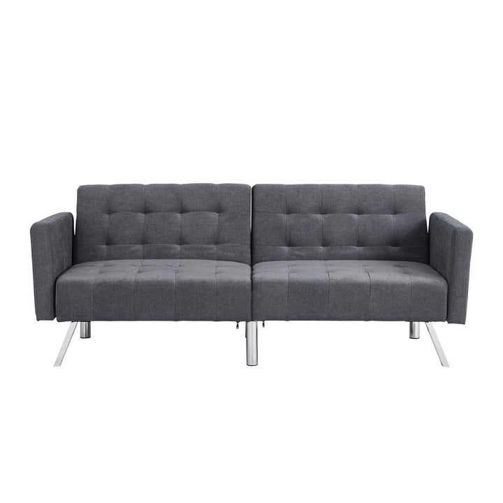 75" Dark Gray Linen Sleeper Sofa With Silver Legs Image 4