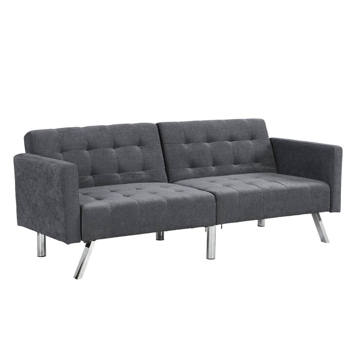 75" Dark Gray Linen Sleeper Sofa With Silver Legs Image 5