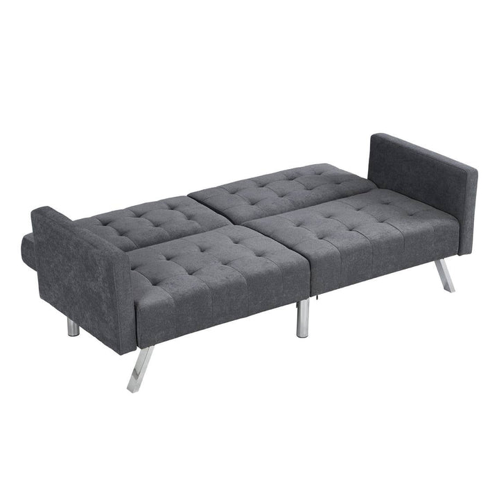 75" Dark Gray Linen Sleeper Sofa With Silver Legs Image 6