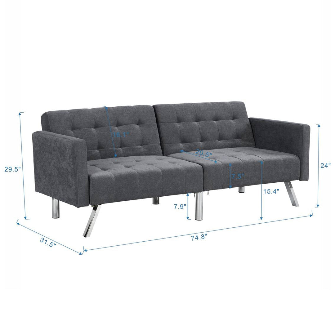 75" Dark Gray Linen Sleeper Sofa With Silver Legs Image 7