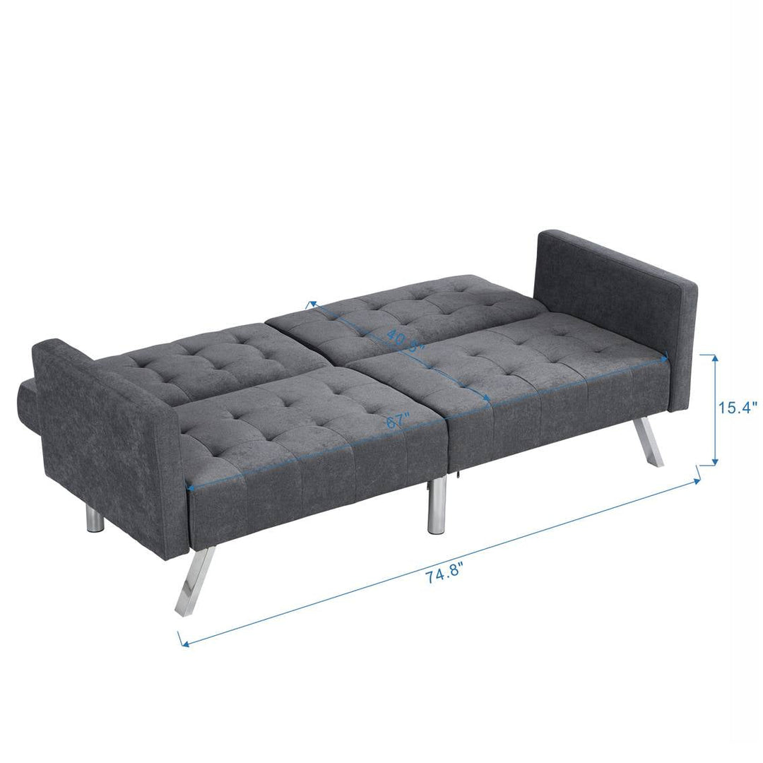 75" Dark Gray Linen Sleeper Sofa With Silver Legs Image 8