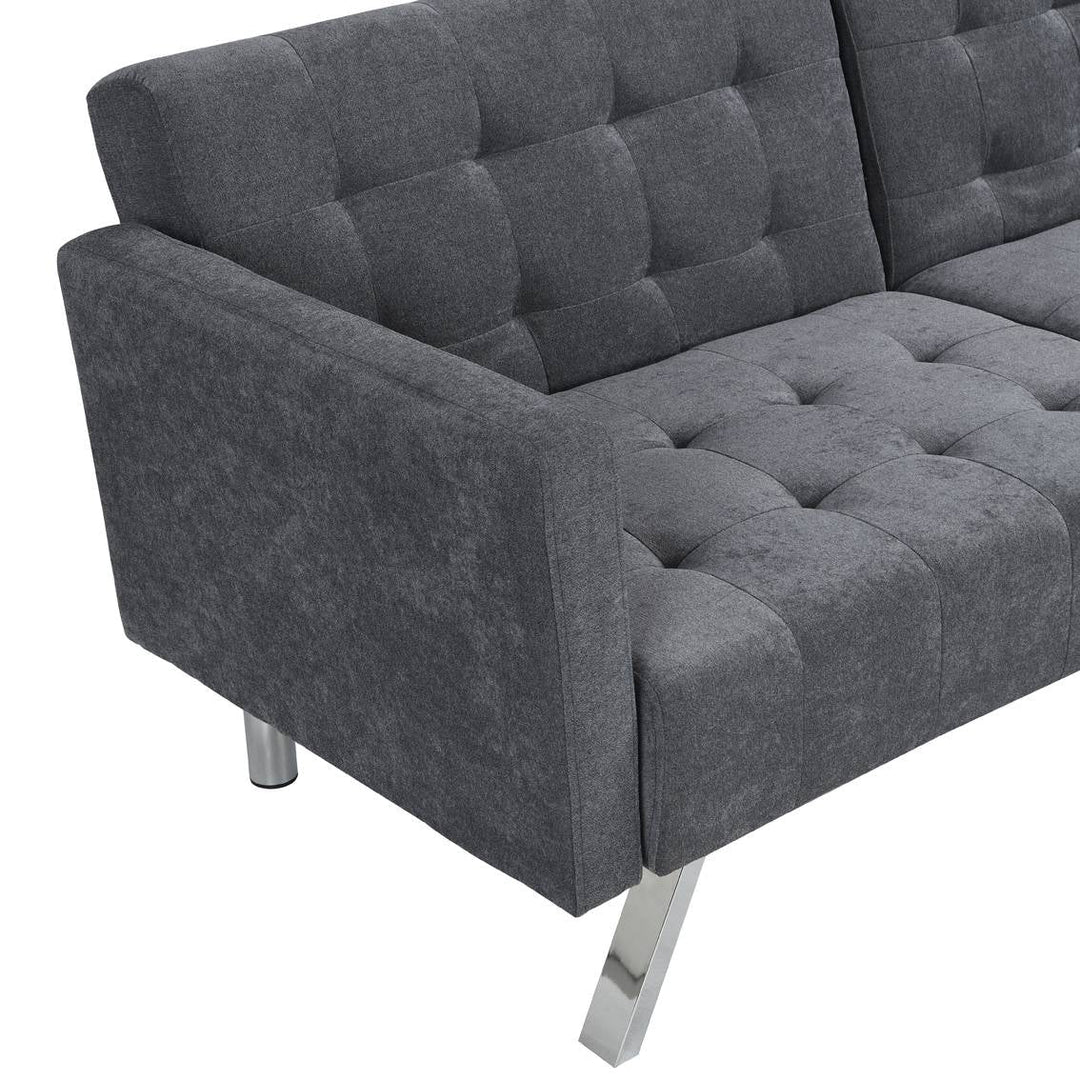 75" Dark Gray Linen Sleeper Sofa With Silver Legs Image 10