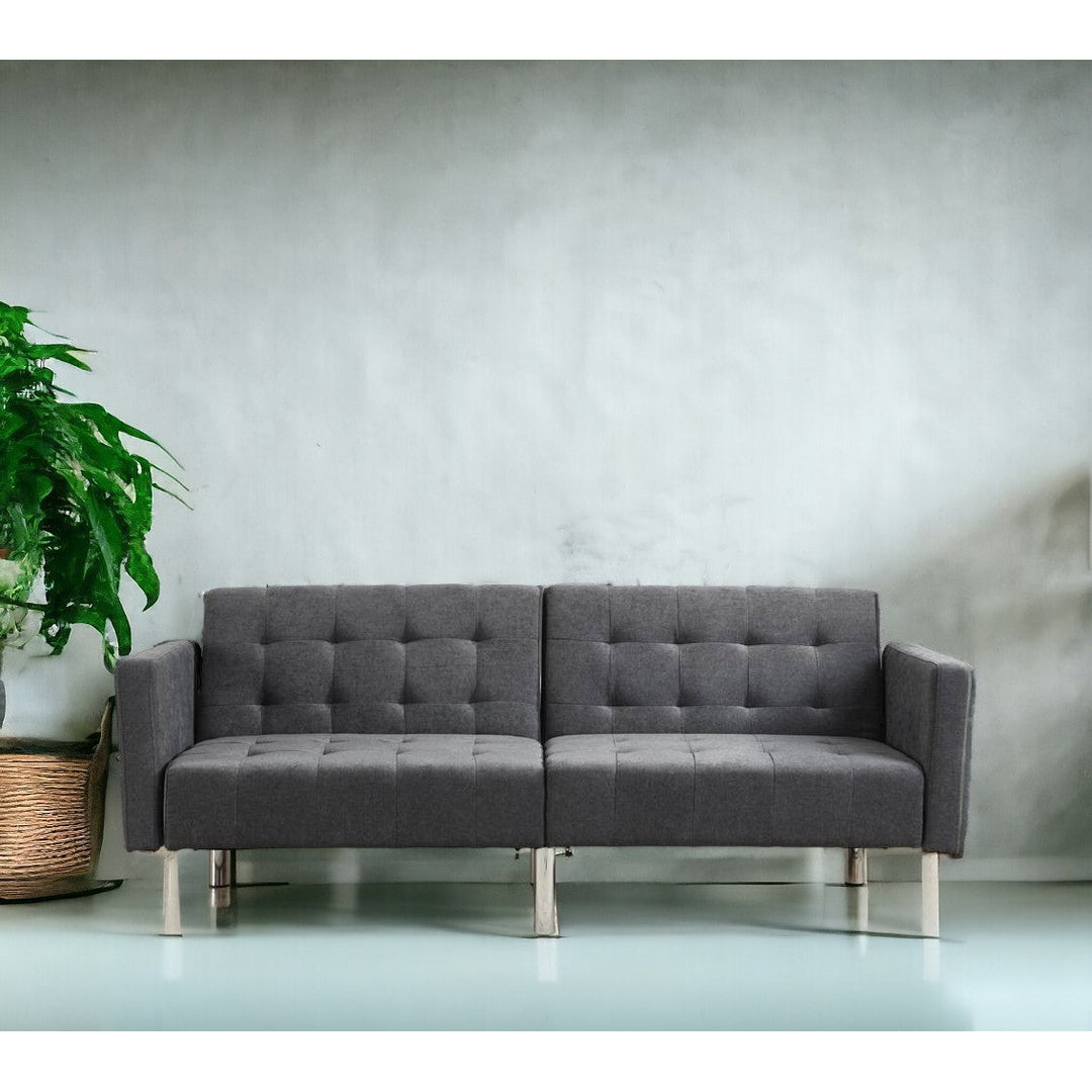 75" Dark Gray Linen Sleeper Sofa With Silver Legs Image 11