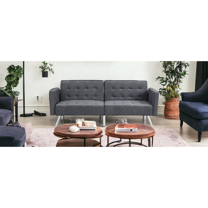 75" Dark Gray Linen Sleeper Sofa With Silver Legs Image 12