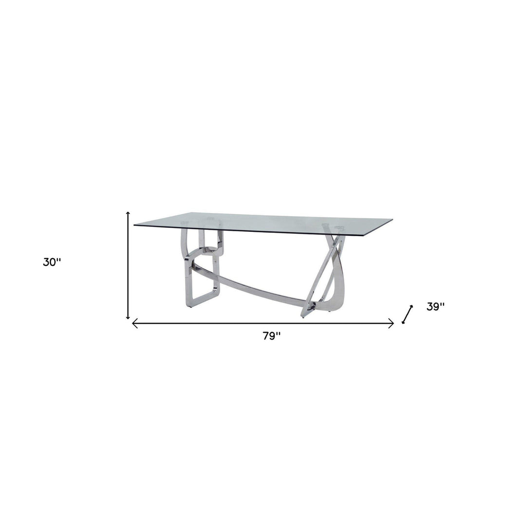 79" Clear And Silver Glass And Stainless Steel Dining Image 3