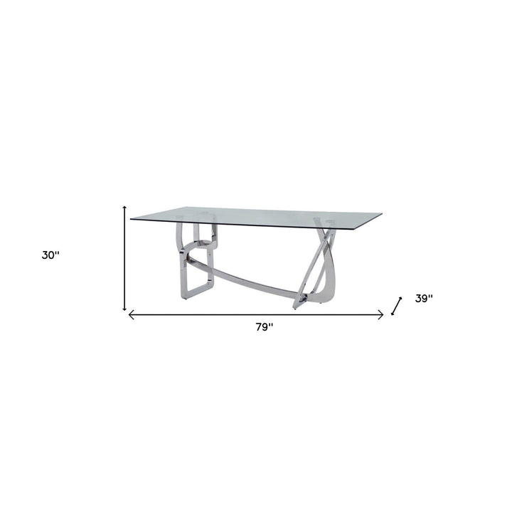 79" Clear And Silver Glass And Stainless Steel Dining Image 3