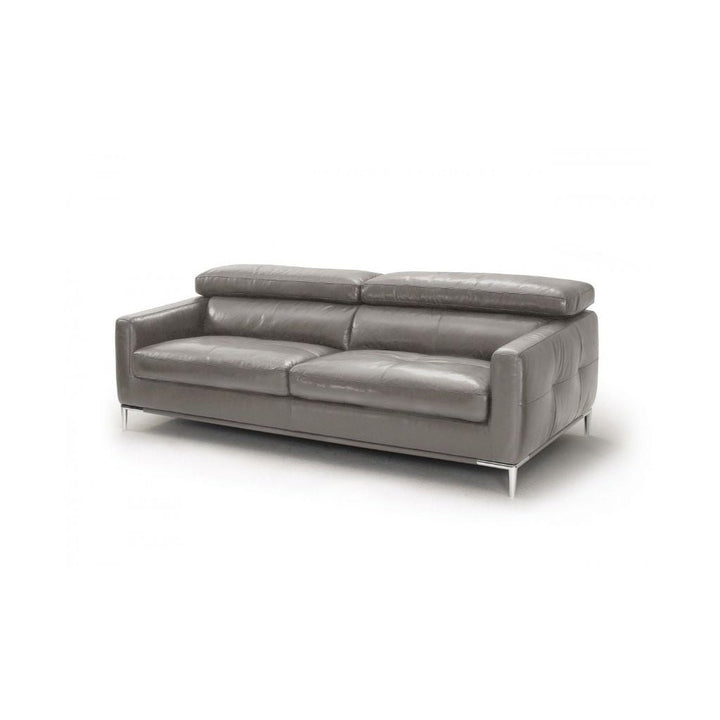 79" Dark Grey Leather Sofa With Silver Legs Image 1