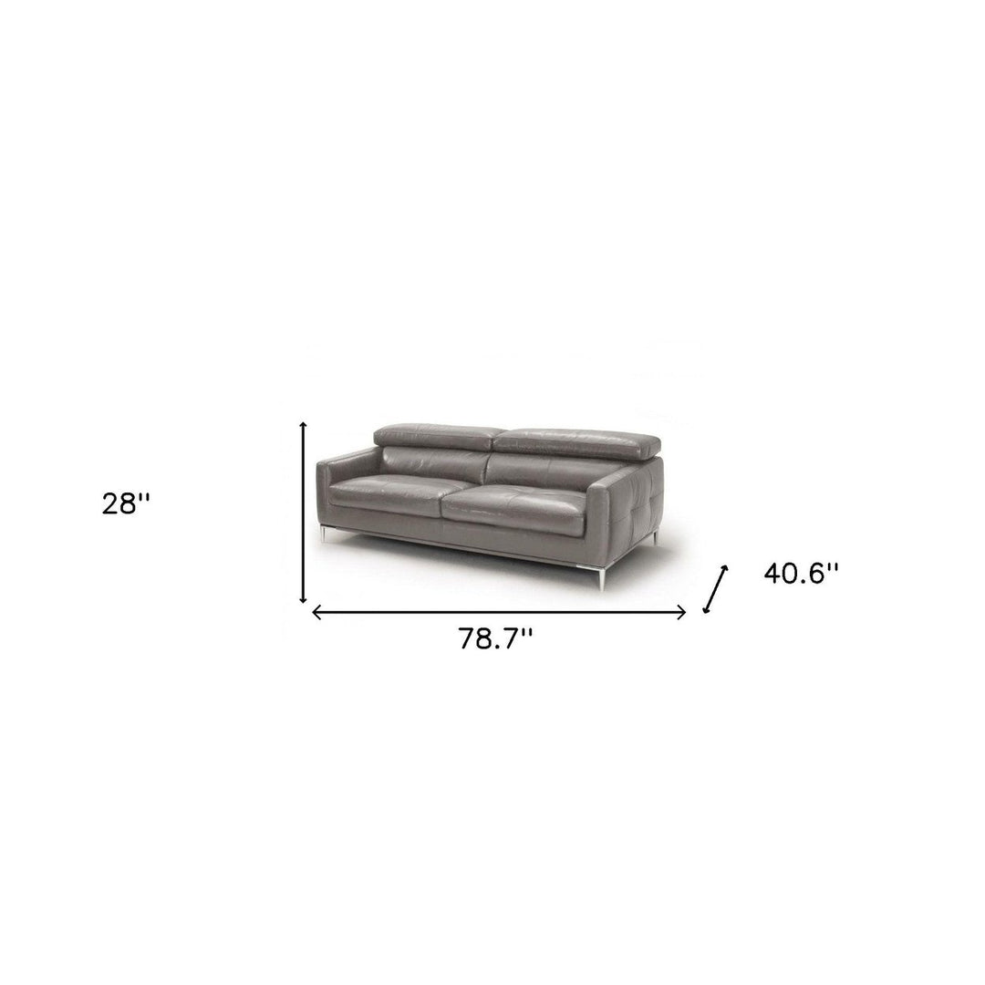 79" Dark Grey Leather Sofa With Silver Legs Image 2