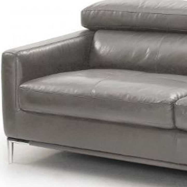 79" Dark Grey Leather Sofa With Silver Legs Image 3