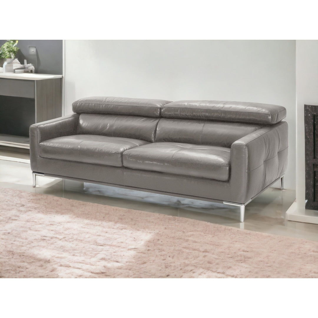 79" Dark Grey Leather Sofa With Silver Legs Image 6